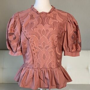 Express Blush Lace Puff Sleeve Blouse